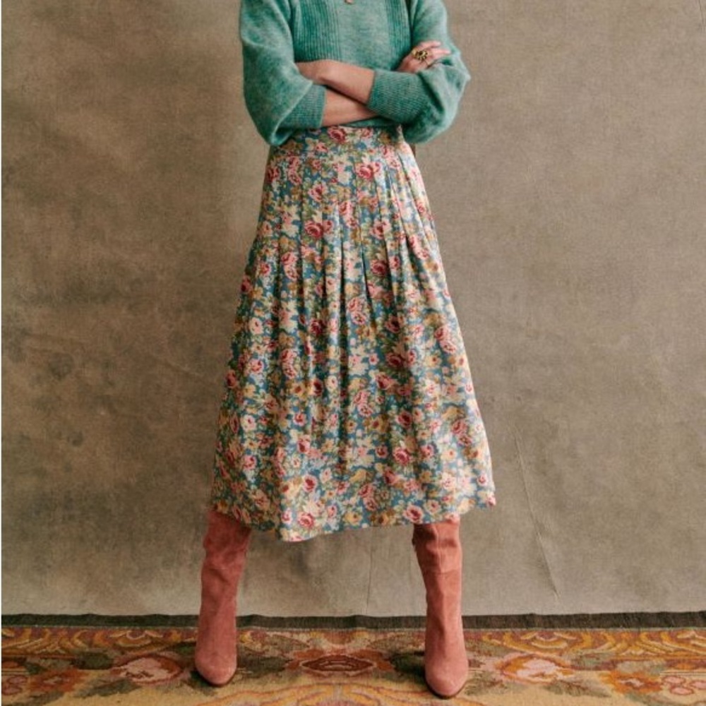 Sezane Jade floral midi Skirt Wallpaper - Size 38 EUC
